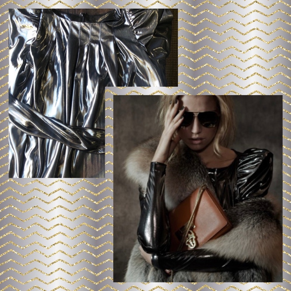 THOMAS WYLDE liquid gunmetal top exaggerated shoulder detail - Picture 5 of 6